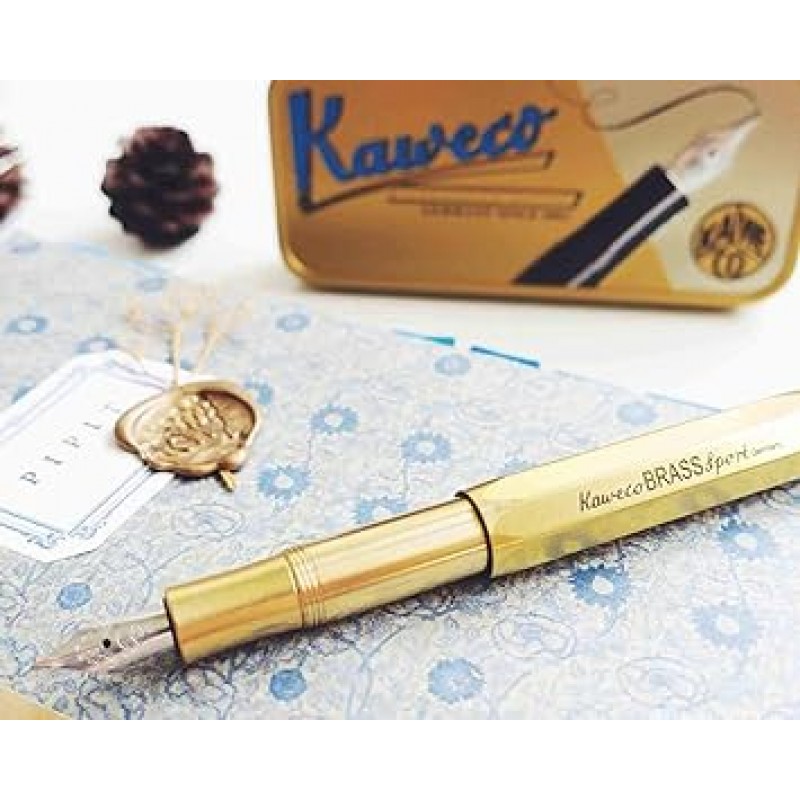 Kaweco AL 스포츠 만년필(파인 펨) + 6팩 검정 잉크 카트리지 선물 세트