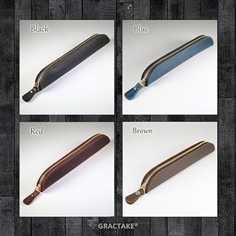GRACTTAKE PC-06 필통, 천연가죽, 얇은, 슬림, 2피스, 성인용가죽, 스타일리쉬, 만년필케이스, 필통, 크레이지호스, 블랙, 비즈니스
