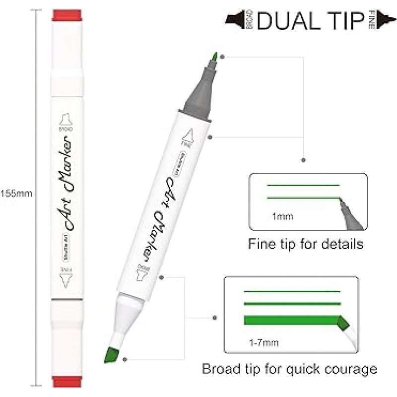 Shuttle Art 일러스트 마커 204색 마커 펜 세트 유성 블렌더 펜 스케치북 첨부 태세 양단 방수 속건 퇴색하기 어려운 운반 케이스 첨부 수첩