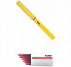 LAMY LT10RD 라미 만년필, EF(Extra Fine Point), 사파리 옐로우, 겸용타입, 컨버터 별매, 정품 수입+LAMY 라미 카트리지 잉크, 레드