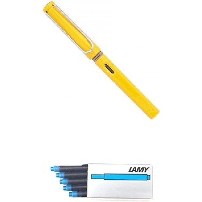 LAMY LT10TQ LAMY 만년필, EF(Extra Fine Point), 사파리 옐로우, 겸용타입, 컨버터 별매품, 정품 수입상품 + LAMY 라미 카트리지 잉크, 터콰이즈