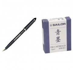 (세트 구매) Sailor 11-0127-740 만년필, Fude DE Mannen, Navy Blue, Special Nib & 13-0604-142 만년필, 안료 카트리지 잉크, 파란색 잉크