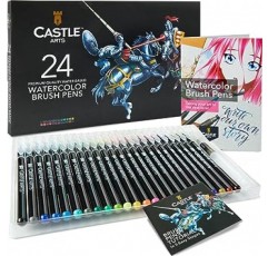 Castle Art Supplies 수채화 브러시 펜 24 개 성인 아티스트 용 생생한 마커 유연한 나일론 브러시 팁 색칠하기 책