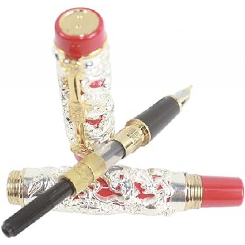 Gullor Collectible 럭셔리 만년필 Dragon and Phoenix Red Silver KGP Nib Medium to