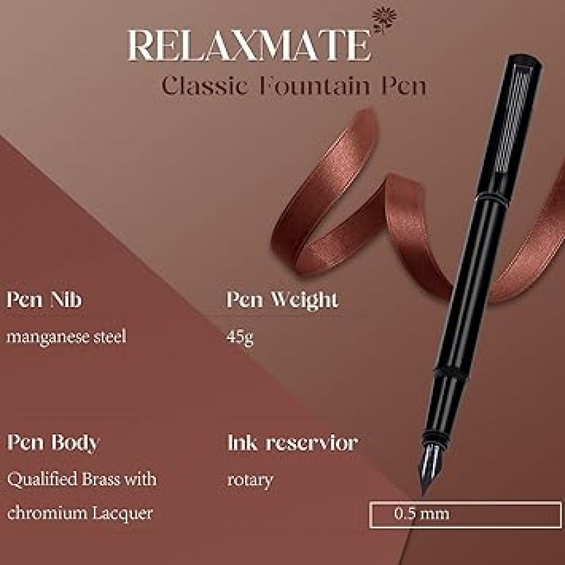 Relaxmate 고급 만년필 멋진 펜 망간 스틸 펜 팁 팬시 라이팅 잉크 펜 저널 용 독특하고 우아한 메탈 펜 선물 펜 세트 남녀 겸용 (블랙)