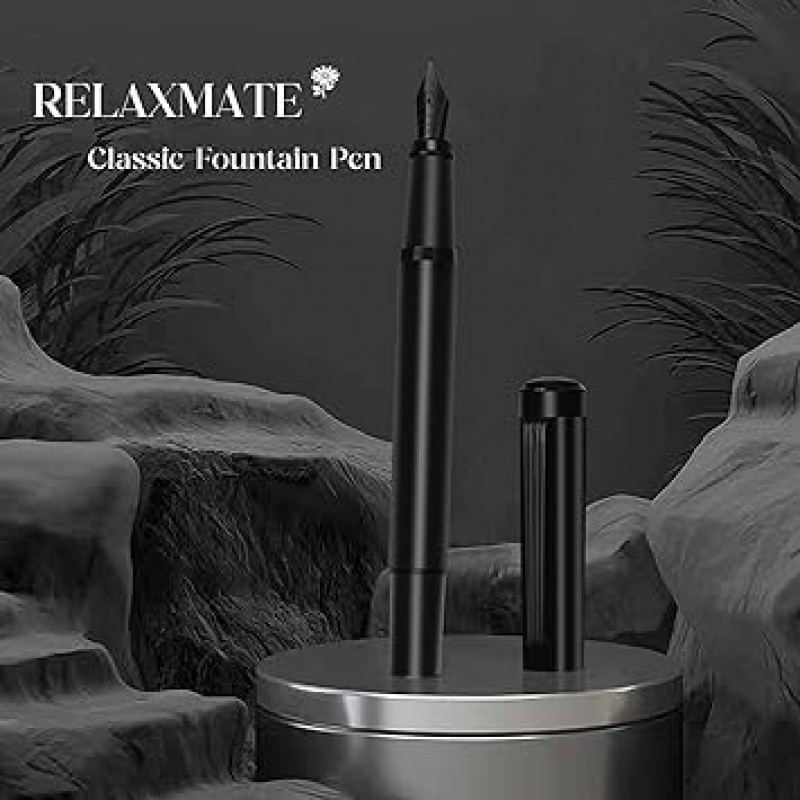 Relaxmate 고급 만년필 멋진 펜 망간 스틸 펜 팁 팬시 라이팅 잉크 펜 저널 용 독특하고 우아한 메탈 펜 선물 펜 세트 남녀 겸용 (블랙)