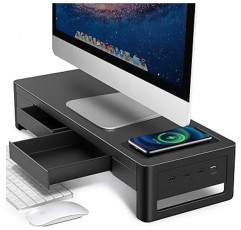 Meatanty Drawer 모니터 스탠드, PC 모니터 스탠드, 컴퓨터 스탠드, 디스플레이 스탠드, USB 3.0/2.0 데이터 전송, 데스크 스탠드, 스틸, 충전 버전, 너비 54cm(21.3인치)