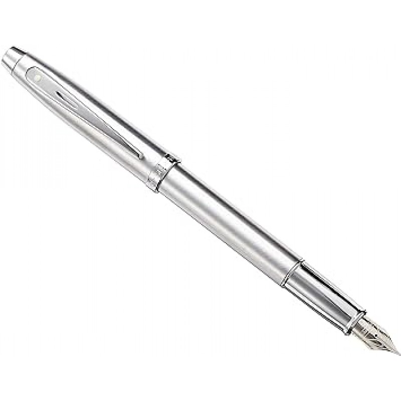 Sheaffer 100 크롬 트림 및 파인 포인트가 있는 브러시드 크롬 만년필