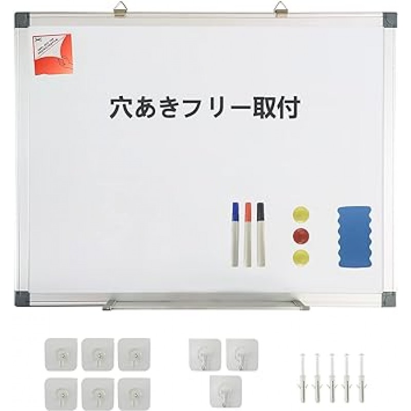 Putenahoto Perforated Free Mount Whiteboard, Wall Hanging, Magnetic Compatible, 알루미늄 프레임 Whiteboard, 메모 보드, 다양한 크기 옵션, 탈부착이 용이함, 도구 필요 없음, 벽을 손상시키지 않음, 다양한 벽에 적합, 유리, 세라믹, 90 x 120cm(35.4 x 47.2인치)(특허 출원 중)