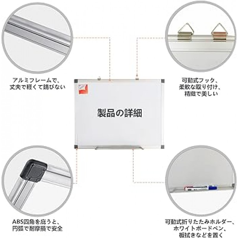 Putenahoto Perforated Free Mount Whiteboard, Wall Hanging, Magnetic Compatible, 알루미늄 프레임 Whiteboard, 메모 보드, 다양한 크기 옵션, 탈부착이 용이함, 도구 필요 없음, 벽을 손상시키지 않음, 다양한 벽에 적합, 유리, 세라믹, 90 x 120cm(35.4 x 47.2인치)(특허 출원 중)