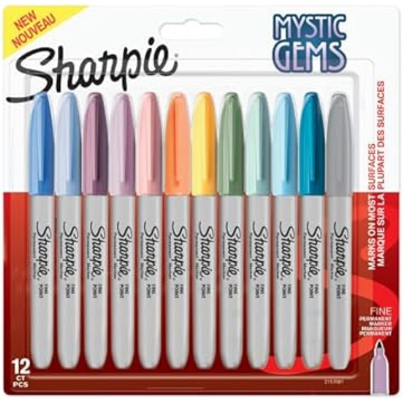 Sharpie Permanent Markers, Mystic Gem, 12개 세트, F, 중간 지점, 영구 펜, 2157681