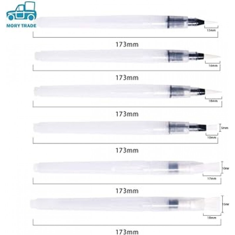 morytrade 워터 브러쉬 세트 워터 브러쉬 펜 수채화 브러쉬 엑스트라 파인 엑스트라 두꺼운 6개 캡 스케치 포함(6 롱 버전)
