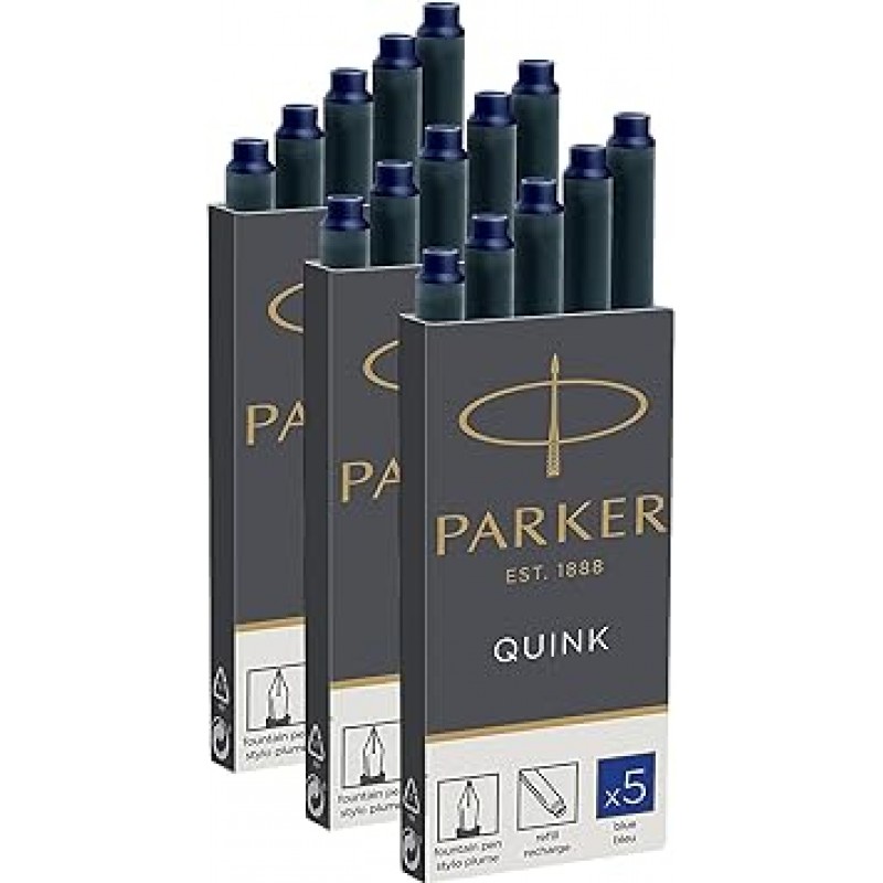 Parker 1950384 QUINK 카트리지 잉크, 파란색, 3박스 세트(5개들이 1박스)