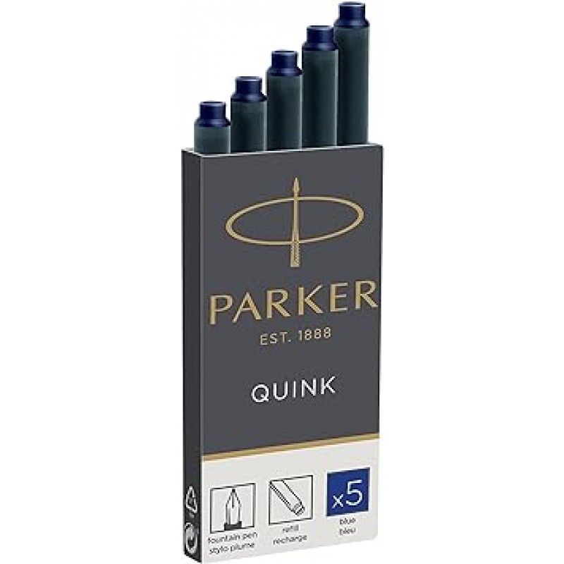 Parker 1950384 QUINK 카트리지 잉크, 파란색, 3박스 세트(5개들이 1박스)