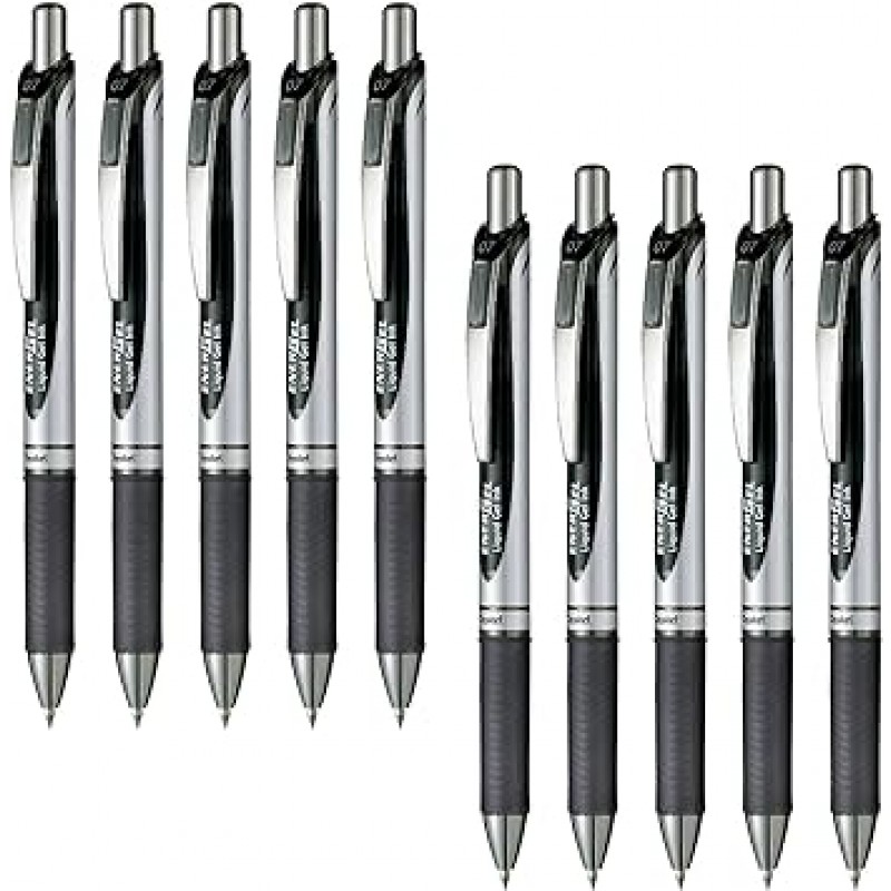 Pentel BL77-A EnerGel 잉크 볼펜, 검정, 10개 세트, 0.03인치(0.7mm)