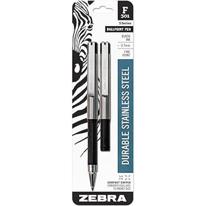 Zebra f-301 컴팩트 볼펜, 0.7 MM, 블랙, 2팩(27412) Zebra Pen 제작