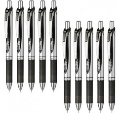 Pentel BLN75Z-A EnerGel 잉크 볼펜, 검정, 10개 세트, 0.02인치(0.5mm)