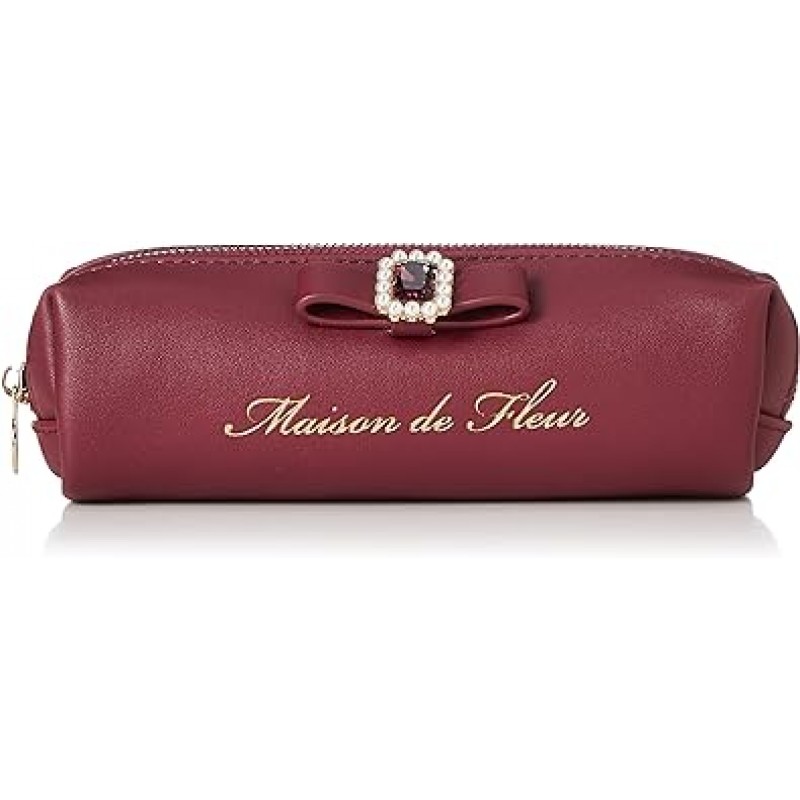 Maison de Fleur 8A23FTJ0100 펜 케이스, 진주 비쥬 합성 피혁 리본 펜 케이스