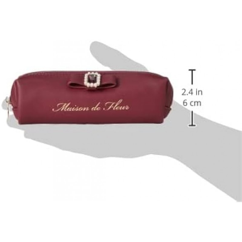 Maison de Fleur 8A23FTJ0100 펜 케이스, 진주 비쥬 합성 피혁 리본 펜 케이스