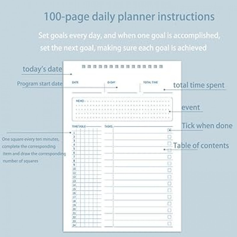 Notebook 100 Day Learning Planner A5 Spiral Schedule Planner To Do List 학생들이 50장*2을 뒤집을 수 있도록 완벽