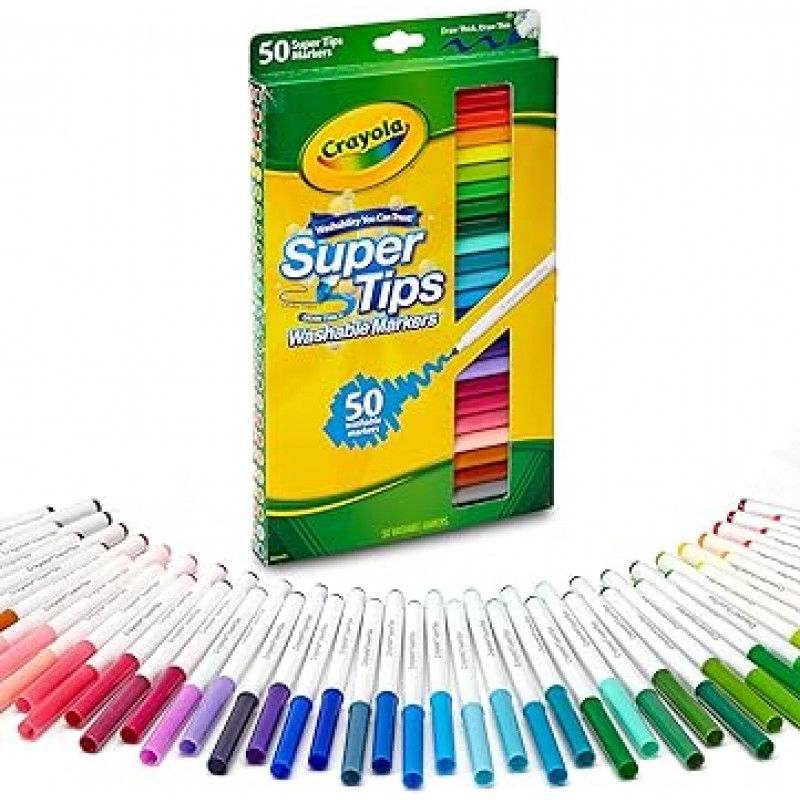 Crayola 585050 마커, 물로 제거 가능, 50가지 색상, 슈퍼 팁