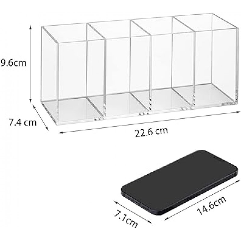 NIUBEE 대용량 펜 홀더, 4칸, 투명 아크릴, 펜 스탠드, 화장품 보관함, 탁상 보관함, 문구류, 메이크업 브러쉬, 소형 품목, 투명