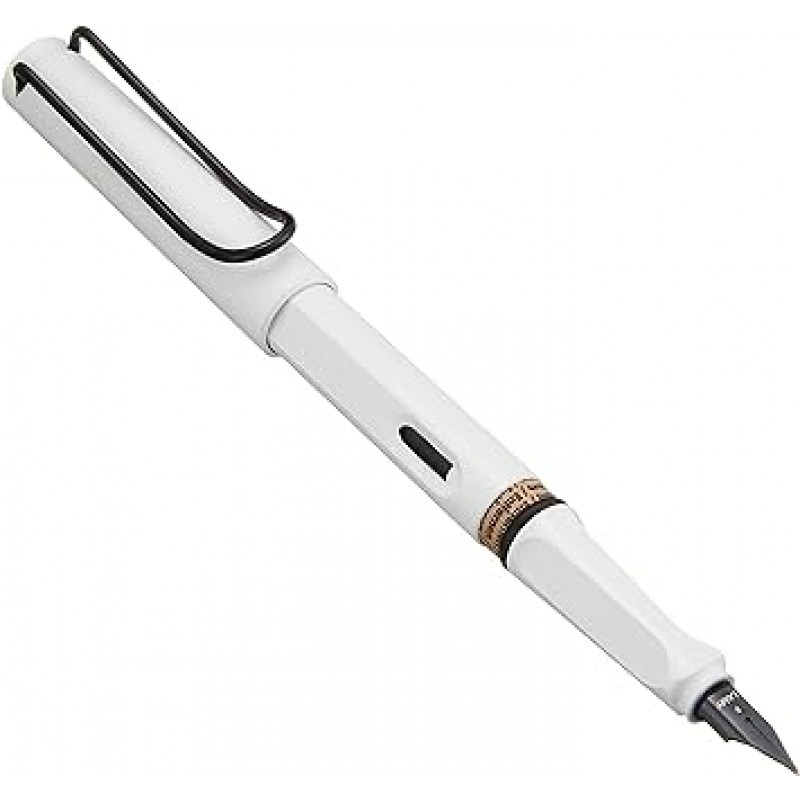 LAMY L19WTRB-F 만년필, F, 파인 포인트, 사파리, 화이트, 블랙 클립, 이중 사용, 한정판