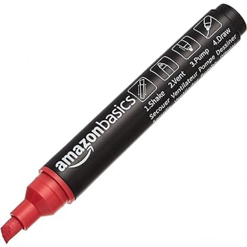 AmazonBasics Bullet/Chisel 마커, 뒤집을 수 있는 팁, 밝은 색상, 두꺼운, 8팩