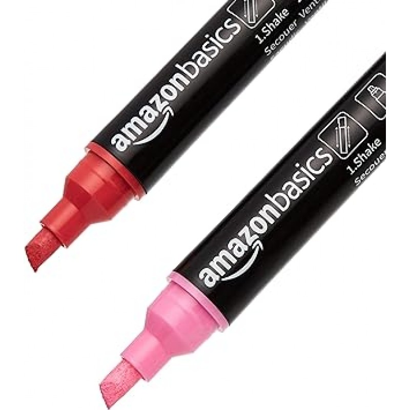 AmazonBasics Bullet/Chisel 마커, 뒤집을 수 있는 팁, 밝은 색상, 두꺼운, 8팩