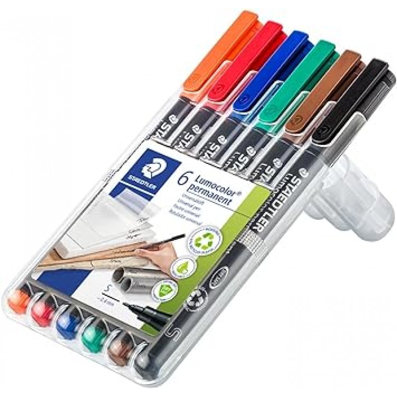 Staedtler Lumo Color 313 WP6 유성 펜, 초미세 필기, 6색