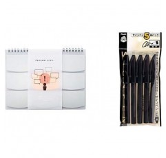 Pentel Kumikae-Note SMS9-9 스마트 스티커 메모, Kumikae-Note + XS520AD5 사인펜, 5개들이 팩, 블랙