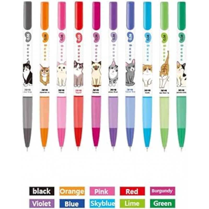 Xeno naong 스타일 고양이 캐릭터 컬러 볼 포인트 펜 0.5 MM – Pack of 11 펜