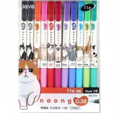 Xeno naong 스타일 고양이 캐릭터 컬러 볼 포인트 펜 0.5 MM – Pack of 11 펜