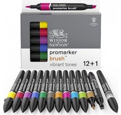 Winsor & Newton 전문 마커, 브러시 펜, 유형 마커, 생생한 컬러 톤, 트윈 펜, 마커 펜, 12개 세트