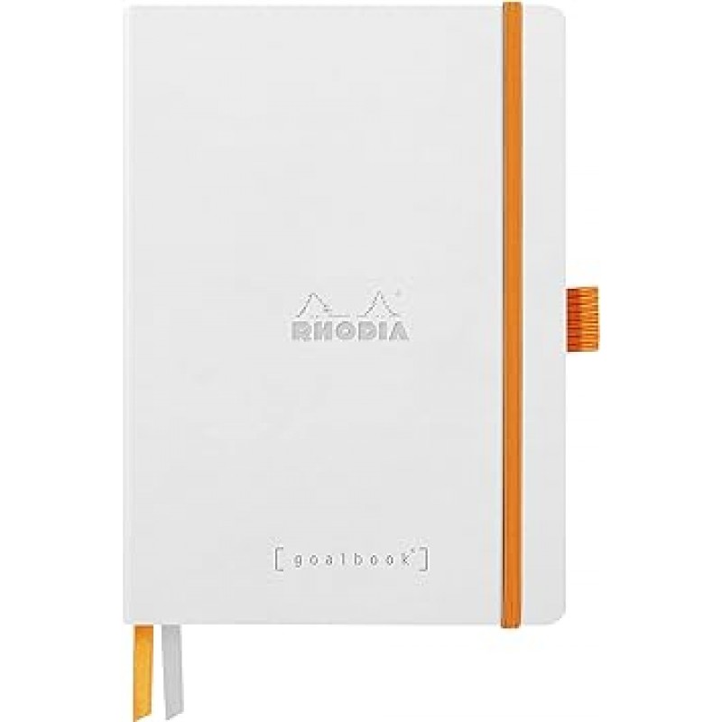 RHODIA RHODIA Rhodiarama Cf117815 노트북, A5 골북, 점선, 240페이지, 펜 홀더 포함, 이탈리아 인조 가죽 커버, PEFC 인증, 흰색