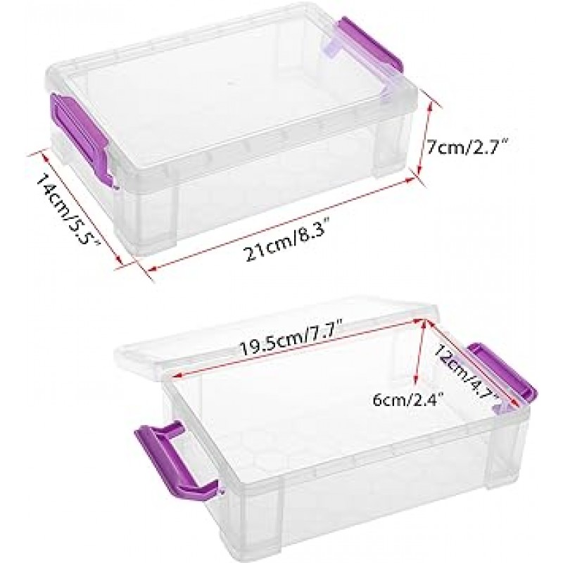 Sumnacon 다기능 필통, 보관 케이스, 쌓을 수있는 플라스틱, 투명, 단순, 투명 보관 케이스, 뚜껑이있는 도구 케이스, 4 개 세트, 흰색 + 보라색, 패션