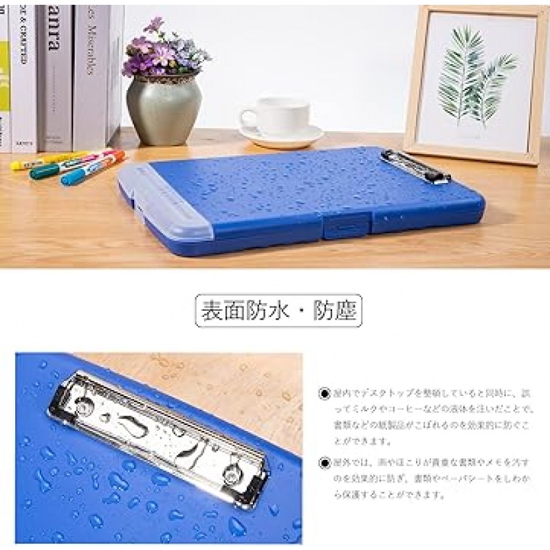 Homdolaser 클립보드 폴더, A4, 파일 보드, 바인더, 회의용 패드, 클립보드, A4, Bi-Fold, 클립 파일, 휴대용, 접이식, 스토리지 디바이더, 펜 홀더, 다기능, 사무용품, 방수 파일 보호, 파란색