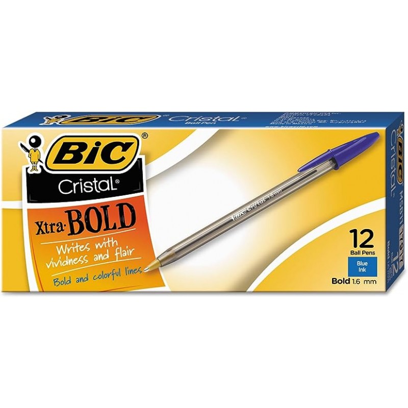 BIC MSB11BE Cristal Xtra 굵은 볼펜 블루 잉크 1.6mm 굵은체 1 다스