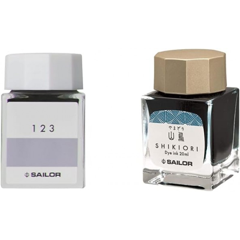 (세트 구매) Sailor Ink Workshop 13-6210-123 만년필, 병 잉크, 염료, 0.7 fl oz(20 ml) 및 13-1008-207 만년필, 병 잉크, Four Seasons Weave, 16 Night Dream, Mountain Bird