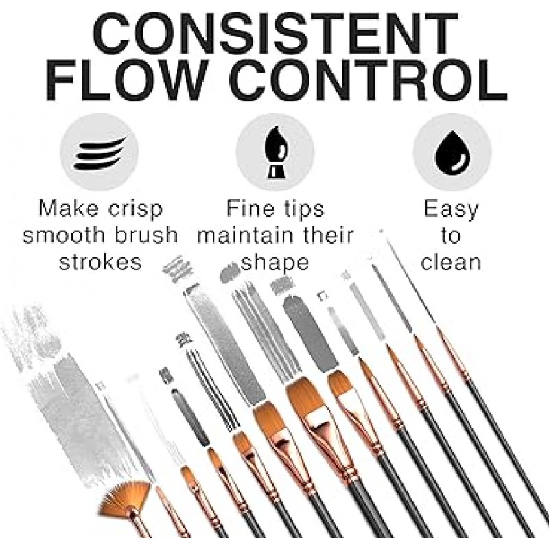 어린이와 성인을 위한 12개의 전문 아티스트 페인트 브러시 세트 - 캔버스, 수채화, 패브릭, 초보자 및 전문가, 수채화, 오일 및 아크릴 페인팅에 적합