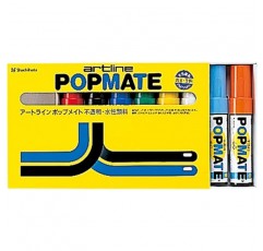 Shachihata PMP8-6AN Popmate 수성 안료, 라운드 6, 8색 세트