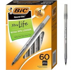 BIC 라운드 스틱 롱 라이프 볼펜, 미디엄 포인트, 60카운트