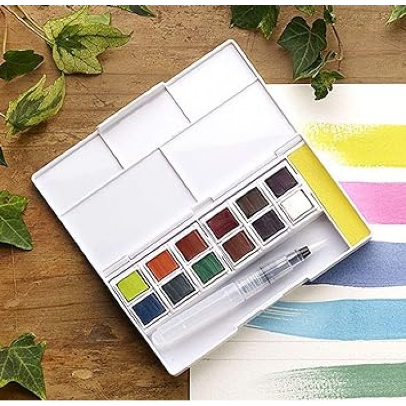 Derwent Inktense 2305789 페인트 팬, 12색, 수채화, 페인트, 천 및 나뭇결에 착색 가능, 방수, 겹치기