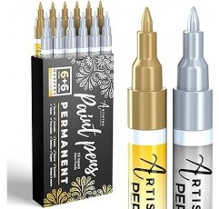 Gold & Silver Paint Pens 골드 & 실버 페인트 펜 잠금 페인팅 돌 금속 세라믹 도자기 도자기 유리 나무 천 직물 캔버스 유성 12 개 세트 페인트 마커 매우 0.7mm