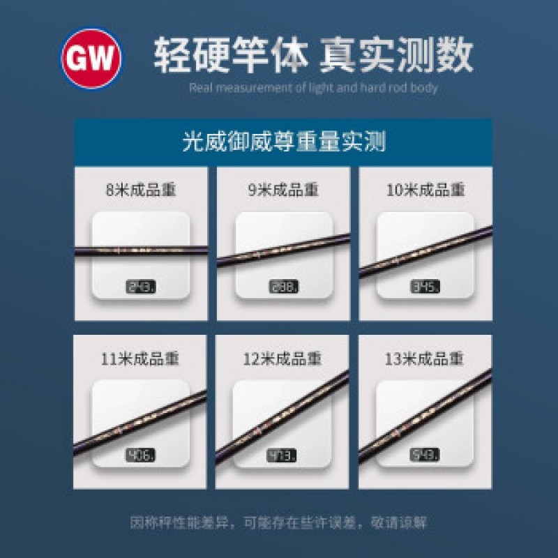 Guangwei 2021 새로운 긴 막대 낚싯대 Yuwei Benliu 전통 낚싯대 총 막대 19 조정 가능한 긴 막대 전체 길이 초경질 탄소 잔디 구멍 낚싯대 28 부분 19 조정 가능한 Yuweizun 11 미터 + 처음 3개 섹션 + 약간 두꺼운 + 선물 팩