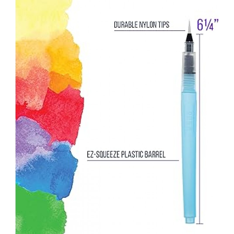 U.S. Art Supply 수성 붓펜 6개 세트 (사이즈 - 01, 02, 03, 04, 07, 10) - 리필 가능, 수채화, 서예, 회화