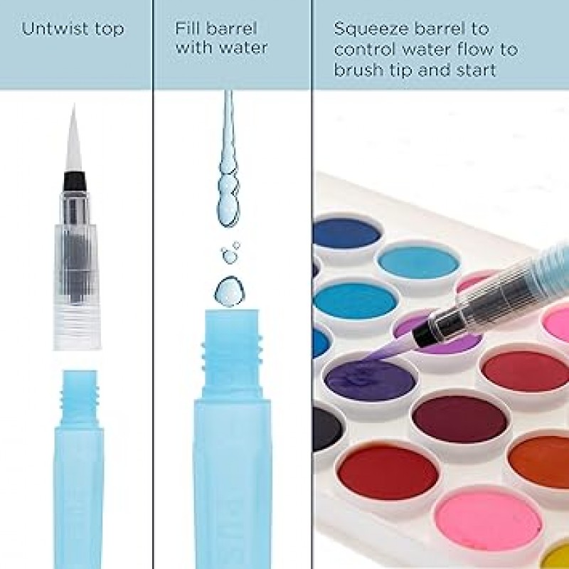 U.S. Art Supply 수성 붓펜 6개 세트 (사이즈 - 01, 02, 03, 04, 07, 10) - 리필 가능, 수채화, 서예, 회화