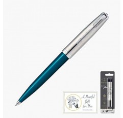 Parker 2123510Z 리필 및 메시지 카드, Parker 51, 청록색 CT, 고급 브랜드, 선물용 공식 한정판 볼펜 세트