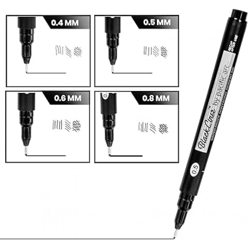 Pacific Arc 블랙 라이너 블랙 파인 라이너 펜 4 개 세트 다른 크기의 넓은 드로잉 펜 아티스트 스케치 펜 저널 펜 필기 펜 붓글씨 펜