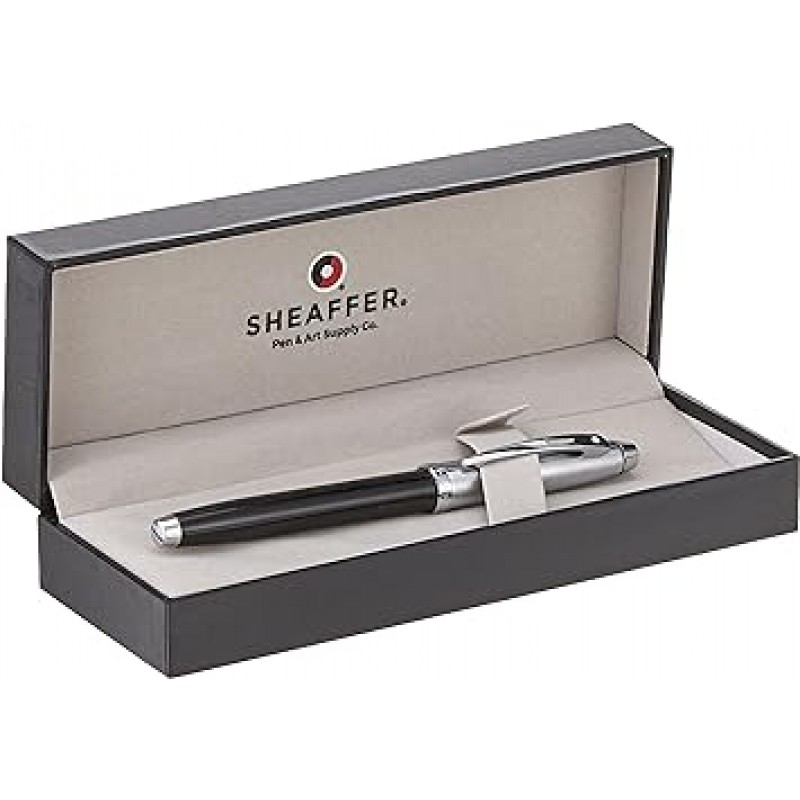 Sheaffer 100 블랙 래커 만년필, 크롬 트림, 고급 펜촉